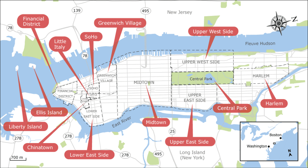 Carte des quartiers de Manhattan