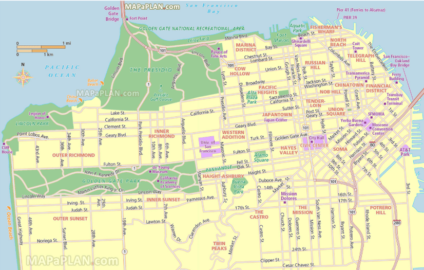 Plan de San Francisco (source : www.mapaplan.com)