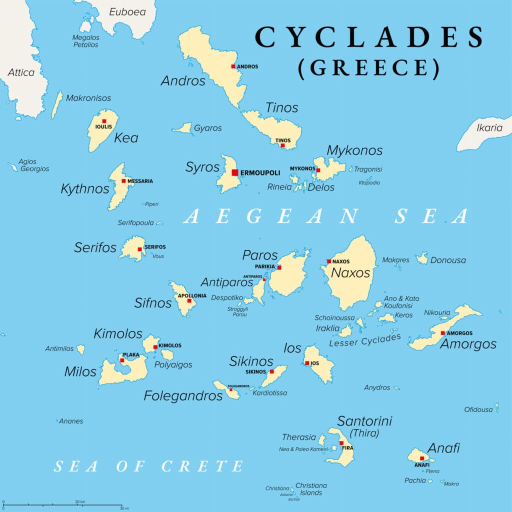 Carte quelles îles choisir dans les Cyclades en Grèce